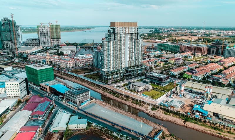 sky view of phnom penh city, pearl of southeast asia