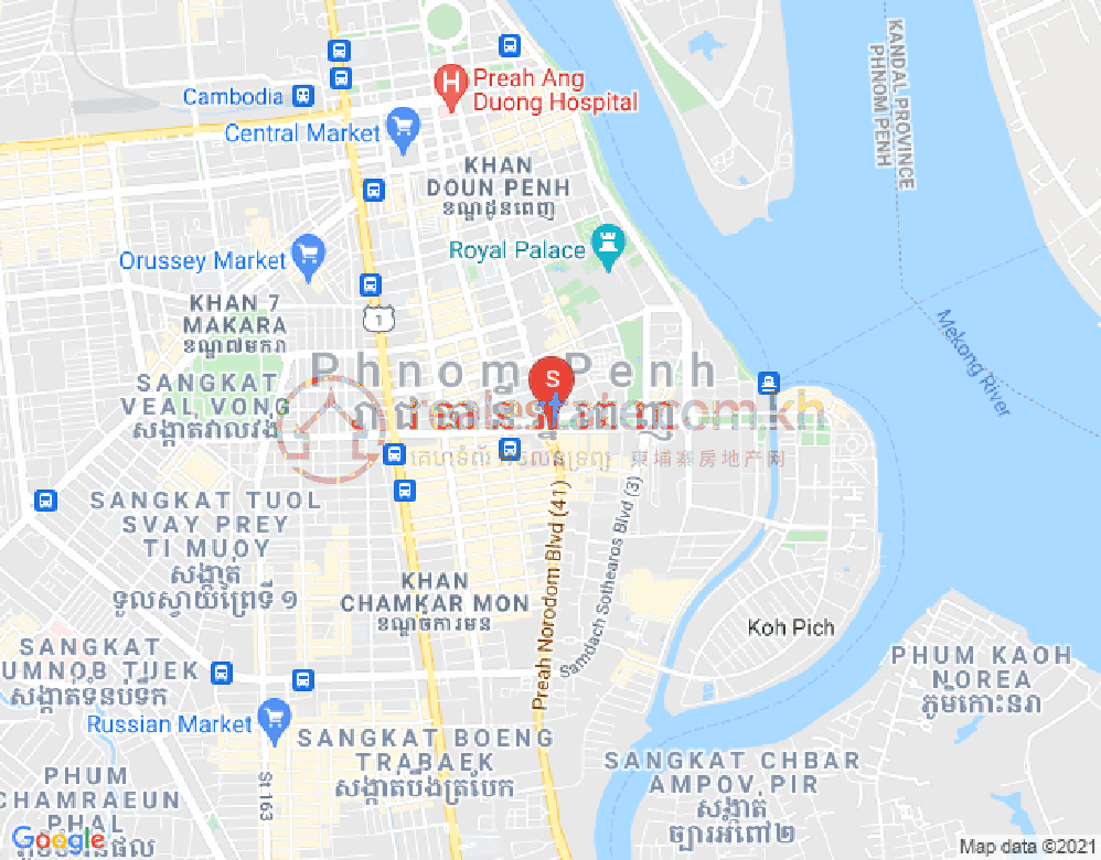 Map of Tonle Bassac, Chamkarmon, Phnom Penh