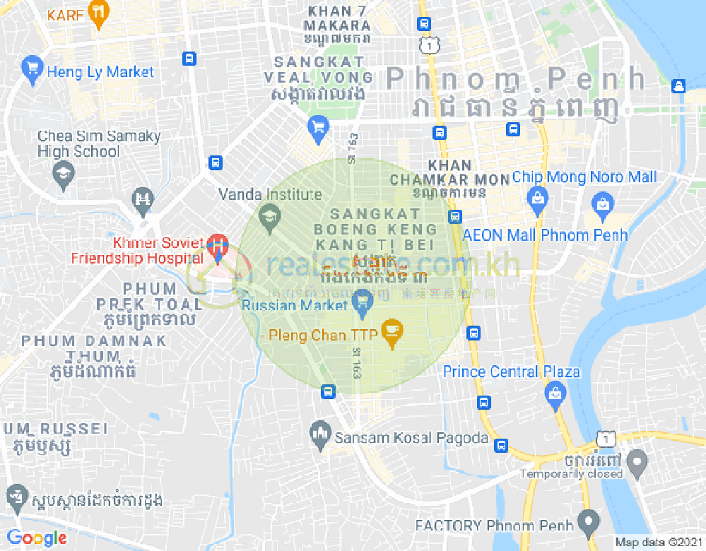 Mapa: Tonle Bassac, Chamkarmon, Phnom Penh
