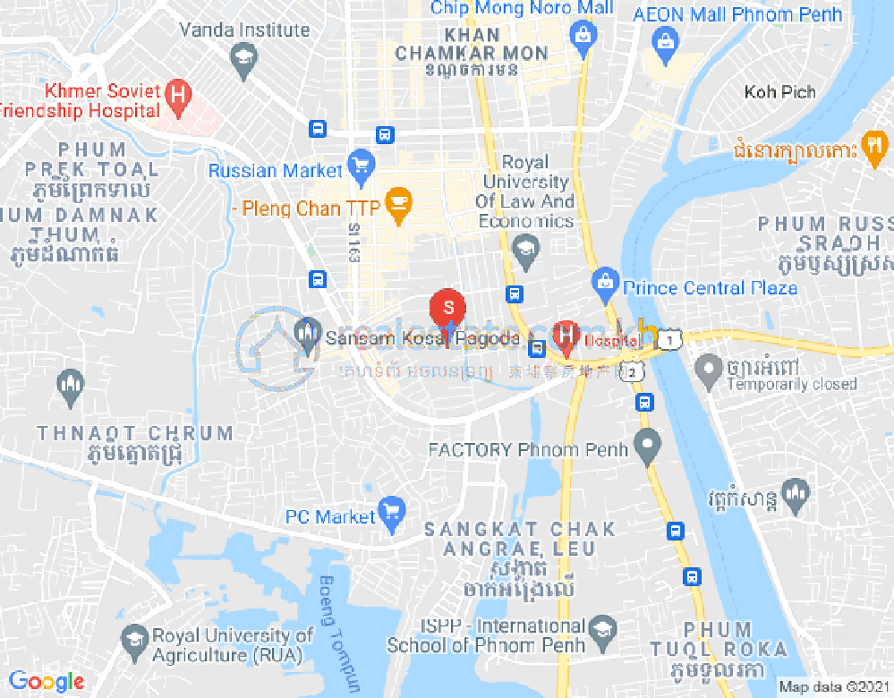 Carte de Phsar Daeum Thkov, Chamkarmon, Phnom Penh