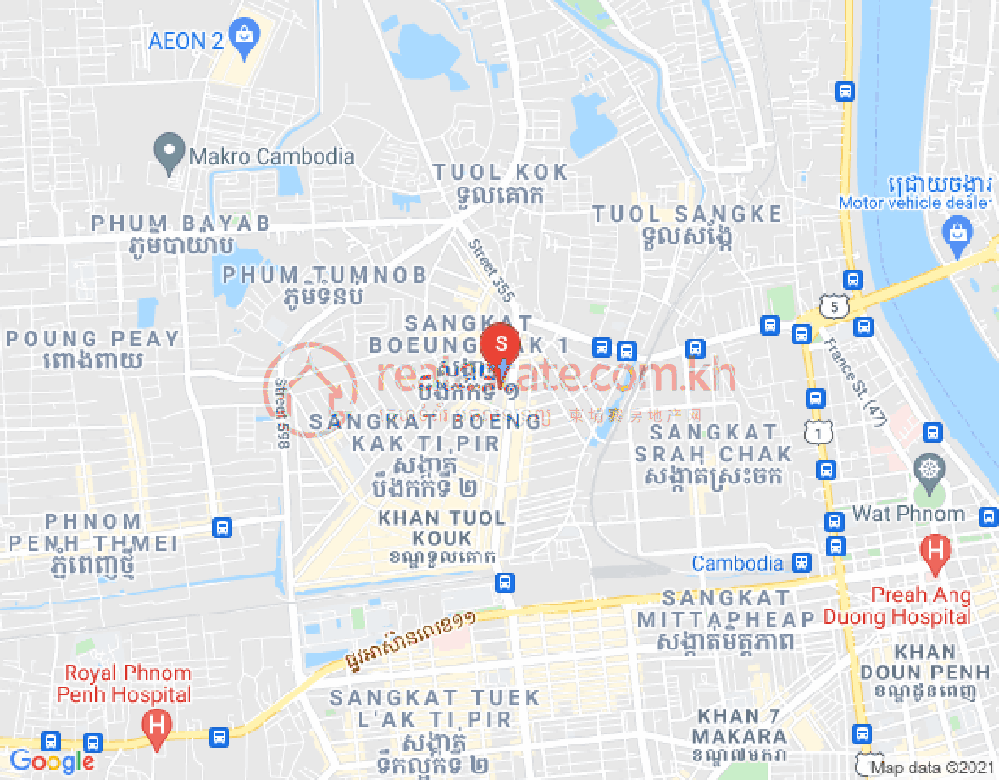 Mapa: Boeung Kak 1, Toul Kork, Phnom Penh