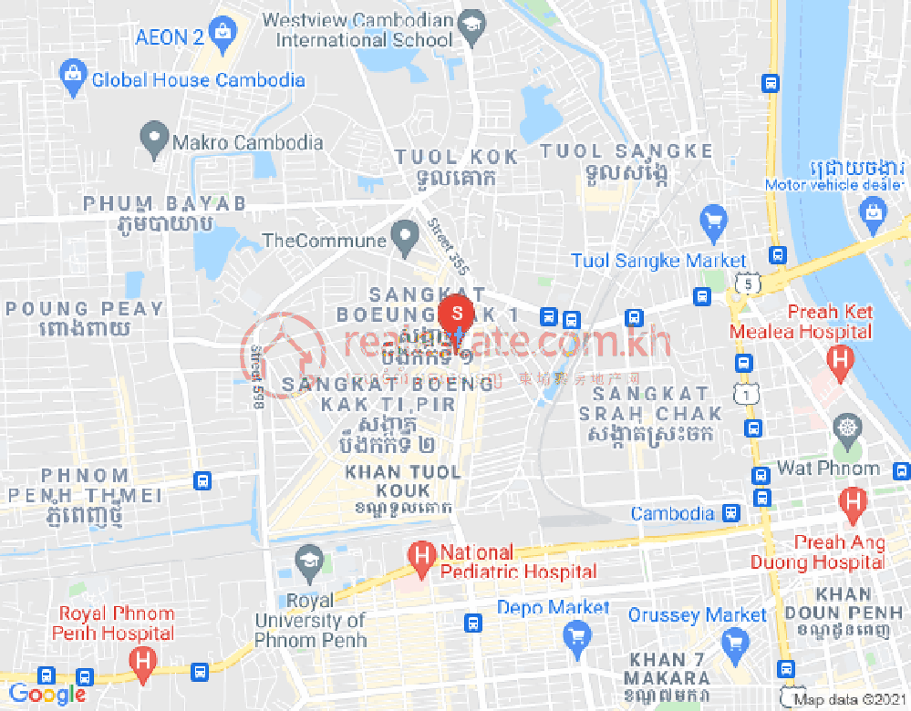 Mapa: Boeung Kak 1, Toul Kork, Phnom Penh