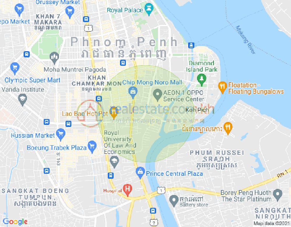 Карта Тонле Бассак, Чамкармон, Пномпень