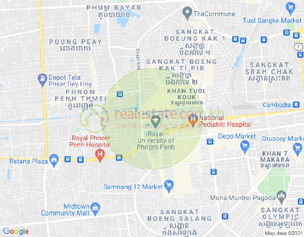 Tuek L'ak 3镇, 堆谷区, 金边地图