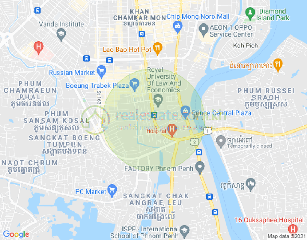 Map of Tonle Bassac, Chamkarmon, Phnom Penh