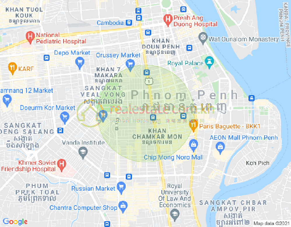 Карта Тонле Бассак, Чамкармон, Пномпень
