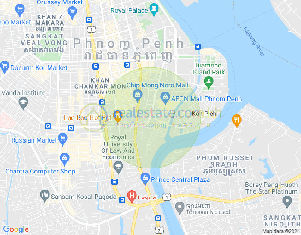 Map of Tonle Bassac, Chamkarmon, Phnom Penh