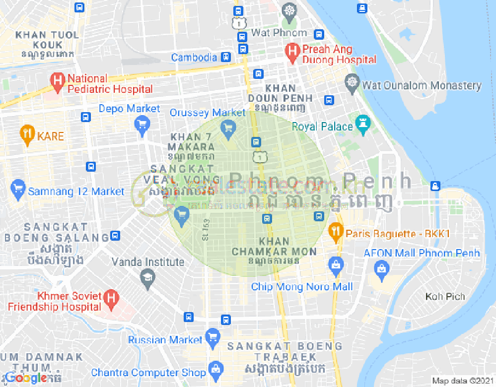 Boeung Prolit구역, 마카라구, 프놈펜 지도