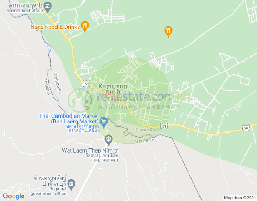 Mapa: Lem border 57B National road to Ban, Ta Krei, Kamrieng, Battambang