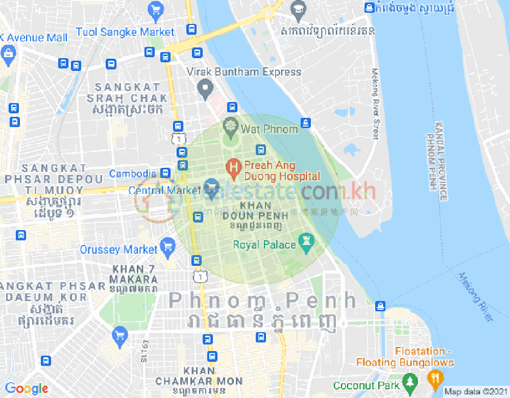 Mapa: Phsar Thmei I, Daun Penh, Phnom Penh