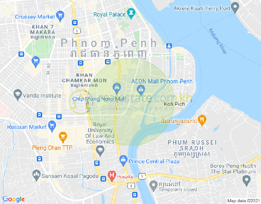 Mapa: Tonle Bassac, Chamkarmon, Phnom Penh