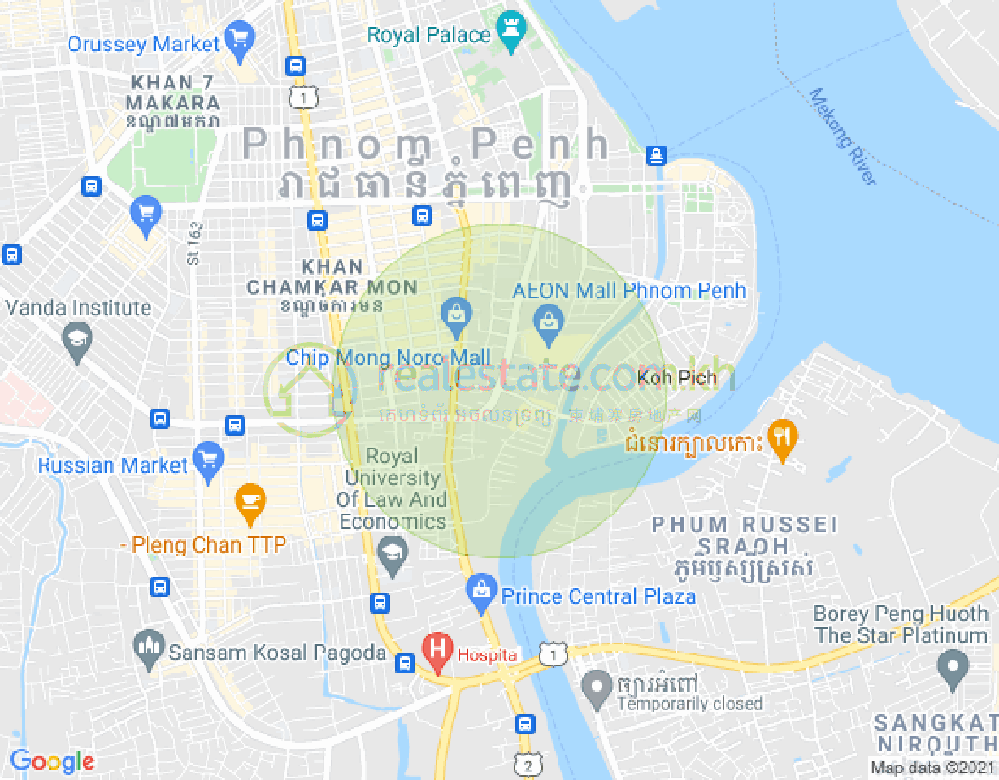 Map of Tonle Bassac, Chamkarmon, Phnom Penh