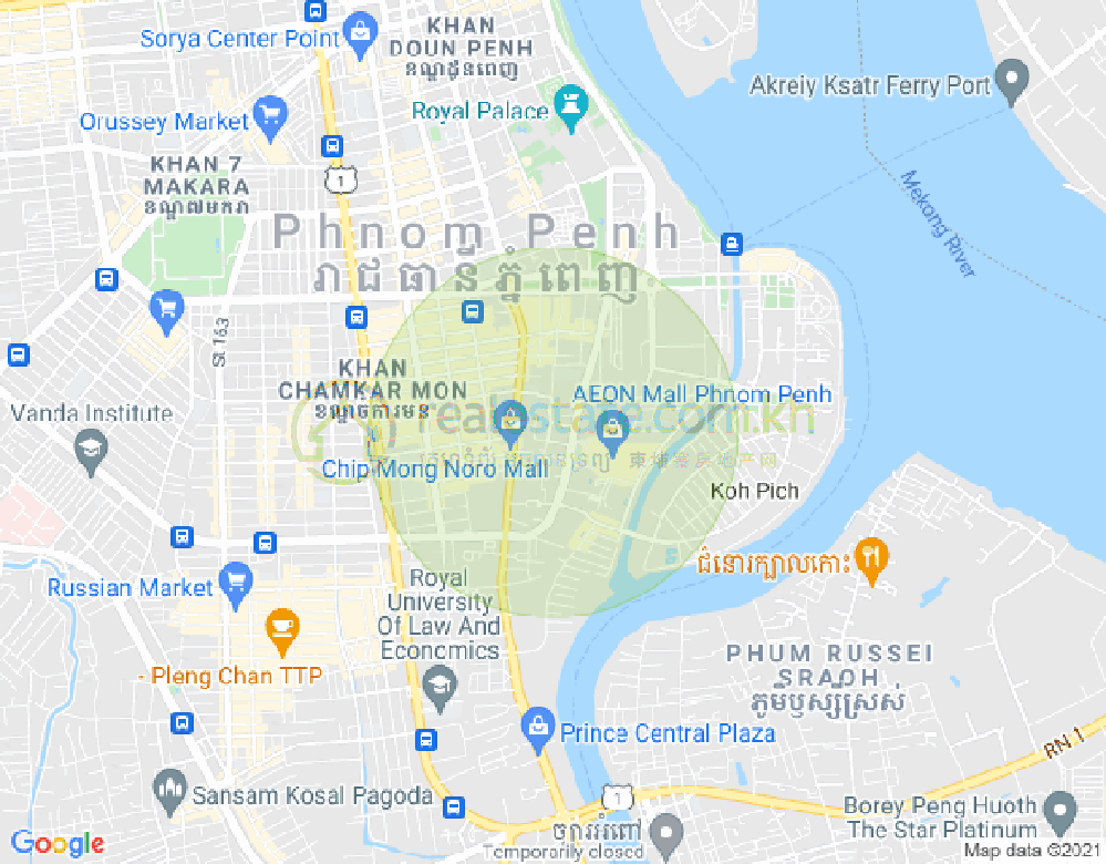Map of Tonle Bassac, Chamkarmon, Phnom Penh