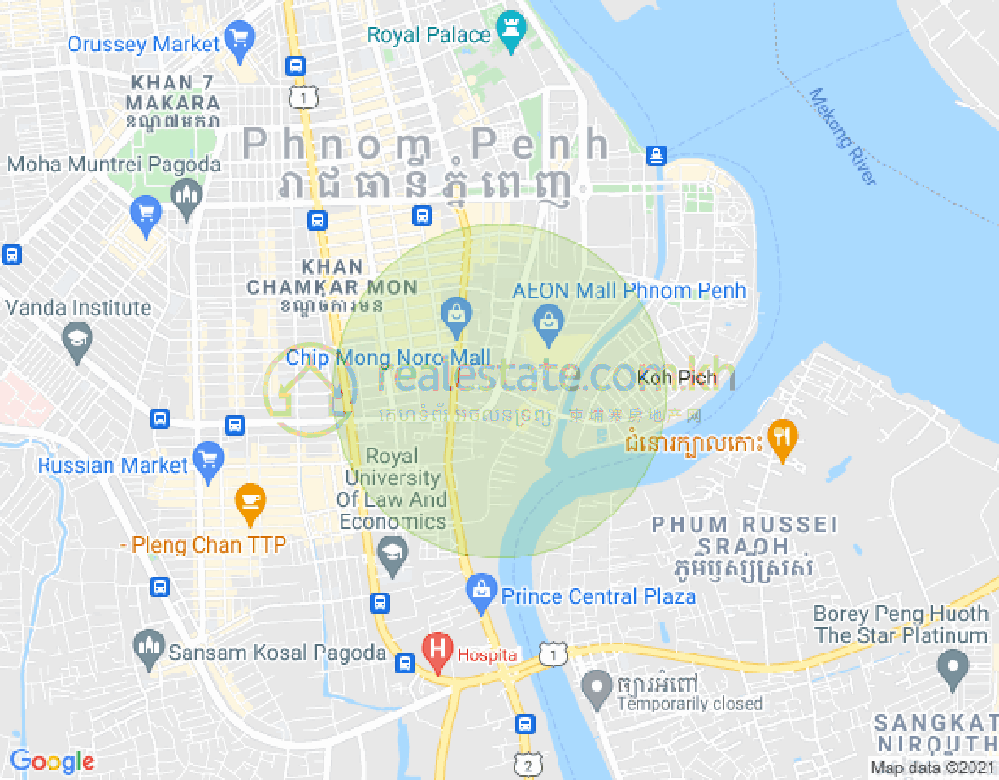 Mapa: Tonle Bassac, Chamkarmon, Phnom Penh