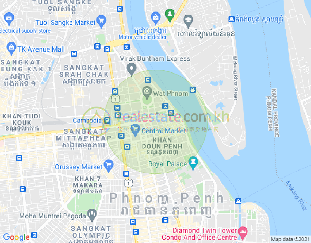 新街市1分区, 隆边区, 金边地图