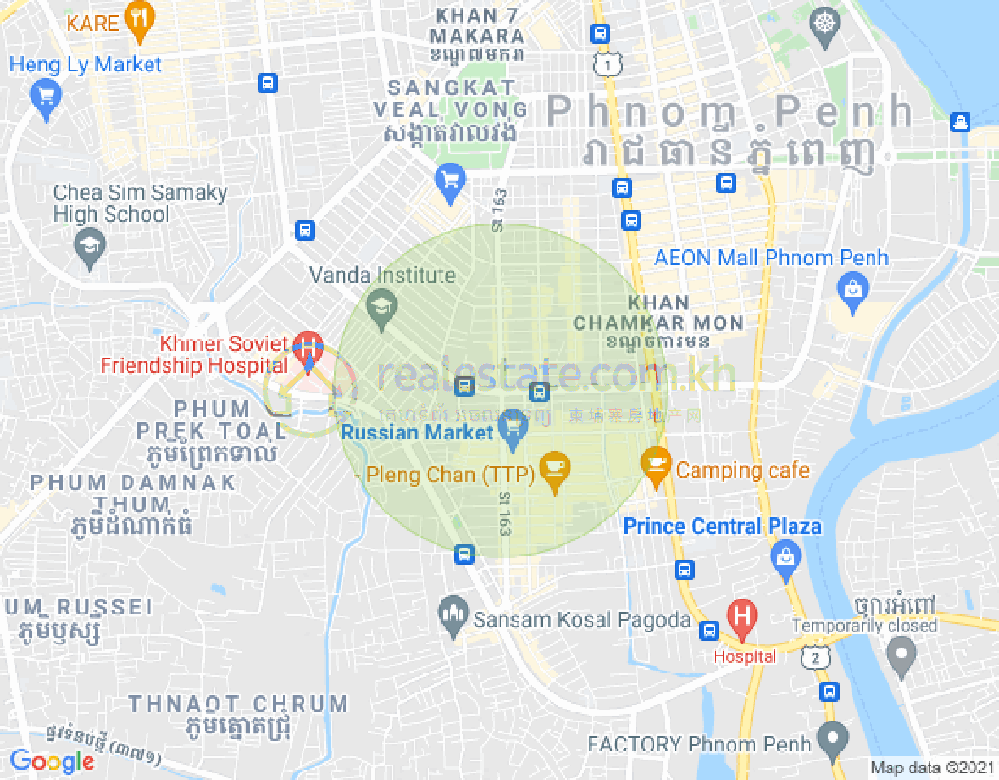 Map of Tonle Bassac, Chamkarmon, Phnom Penh