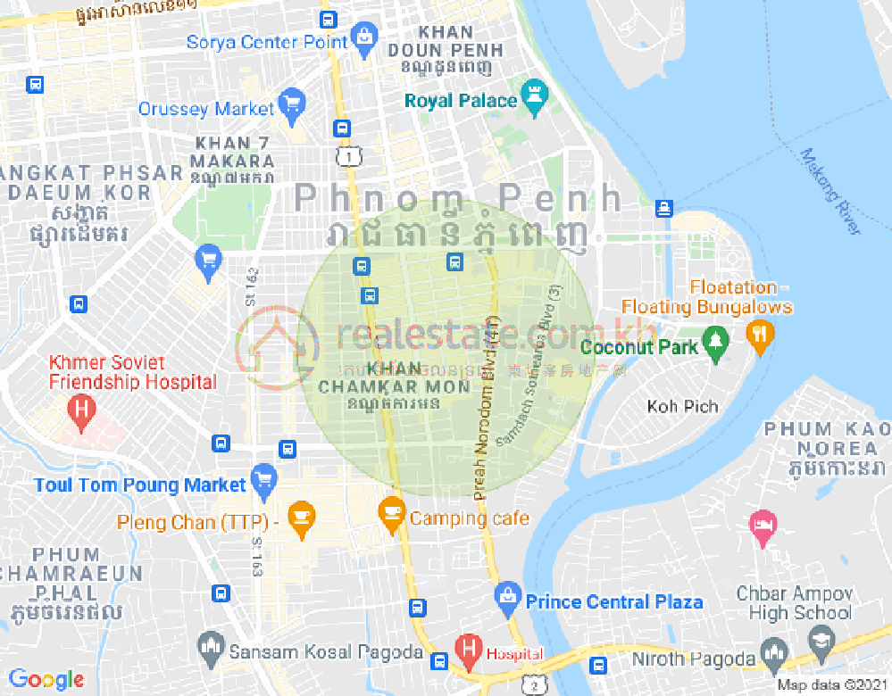 Map of Tonle Bassac, Chamkarmon, Phnom Penh