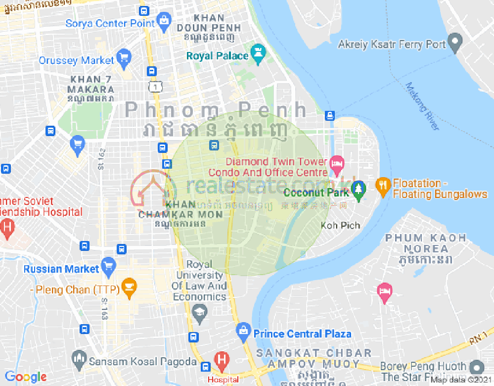 Map of Tonle Bassac, Chamkarmon, Phnom Penh