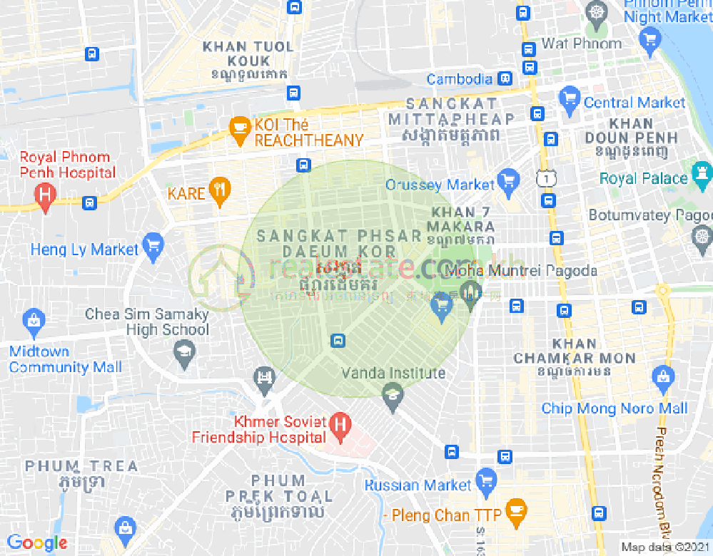 Mapa: Phsar Daeum Kor, Toul Kork, Phnom Penh