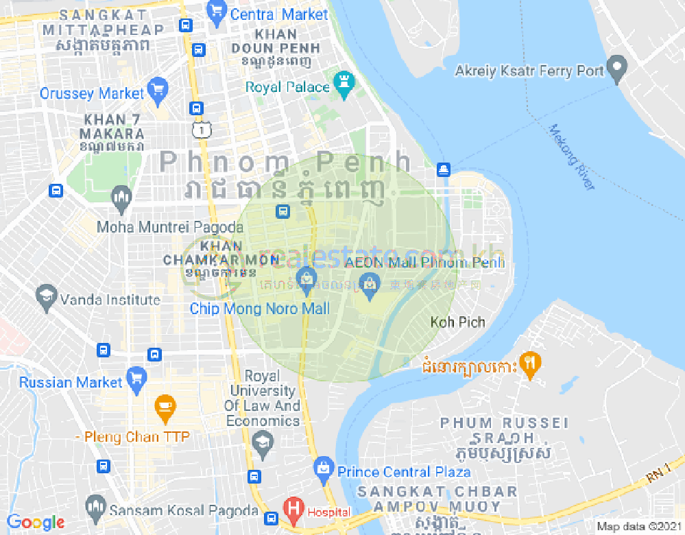 Map of Tonle Bassac, Chamkarmon, Phnom Penh