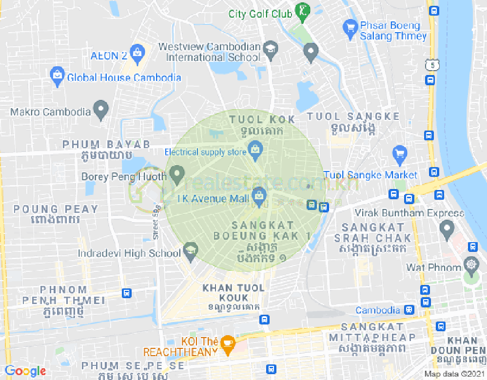 Mapa: Boeung Kak 1, Toul Kork, Phnom Penh