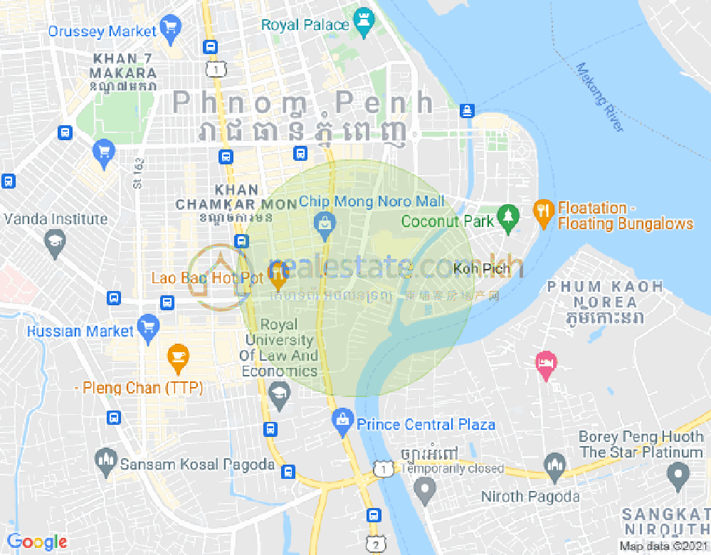 Mapa: Tonle Bassac, Chamkarmon, Phnom Penh