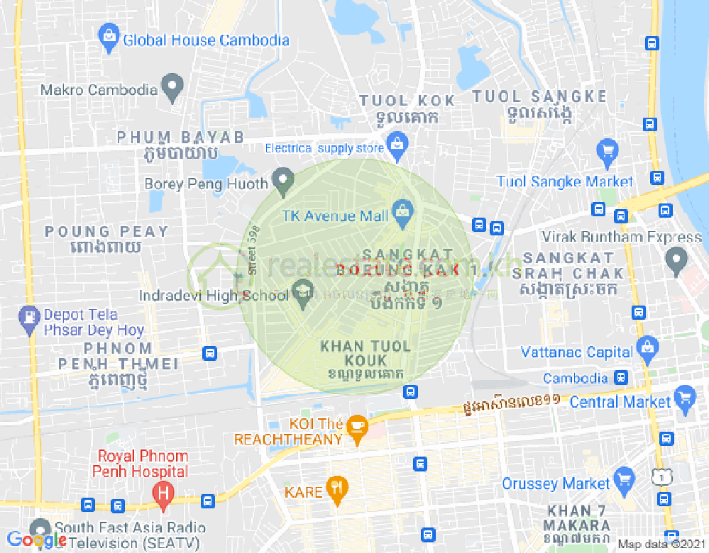 Map of Boeung Kak 2, Toul Kork, Phnom Penh