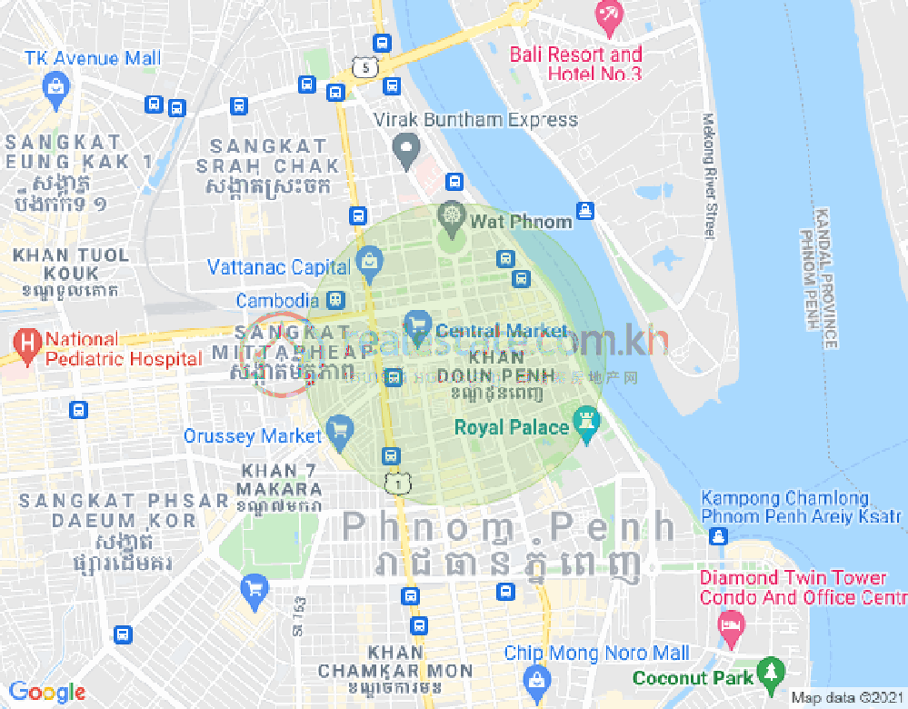 뉴타운1구역, 룽볜구, 프놈펜 지도