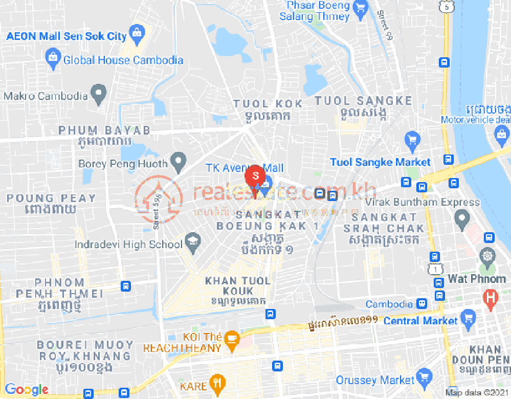 Mapa: Boeung Kak 1, Toul Kork, Phnom Penh