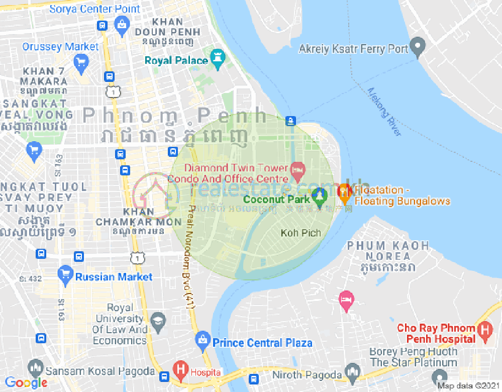 Map of Tonle Bassac, Chamkarmon, Phnom Penh