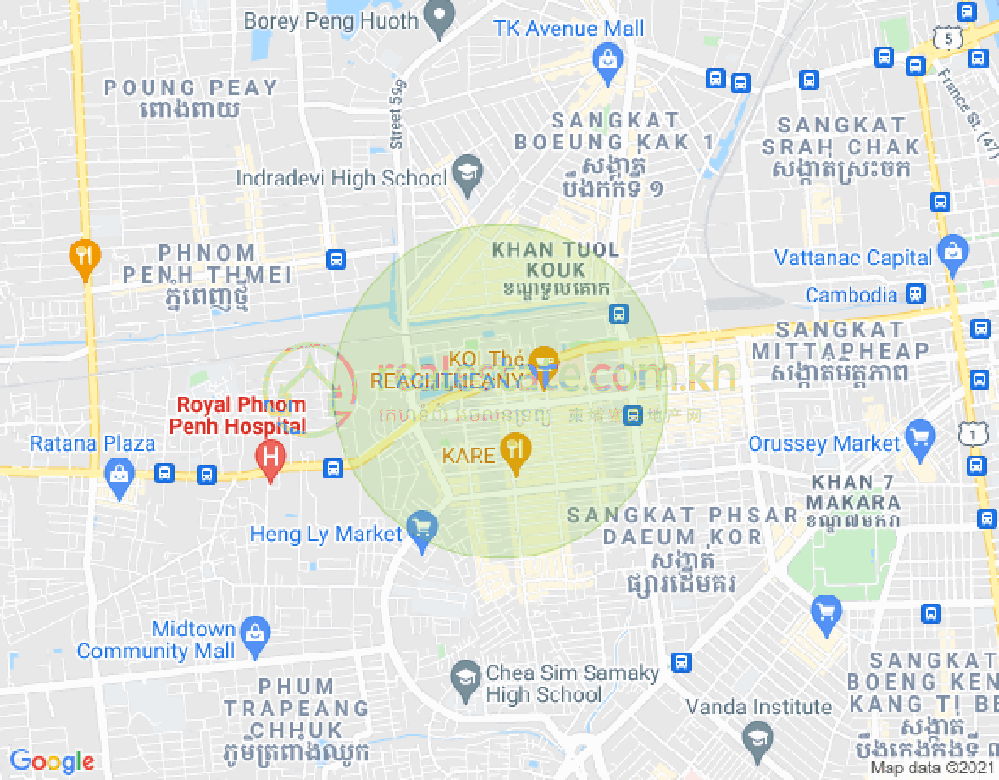 Tuek L'ak 1区, 堆谷区, 金边地图