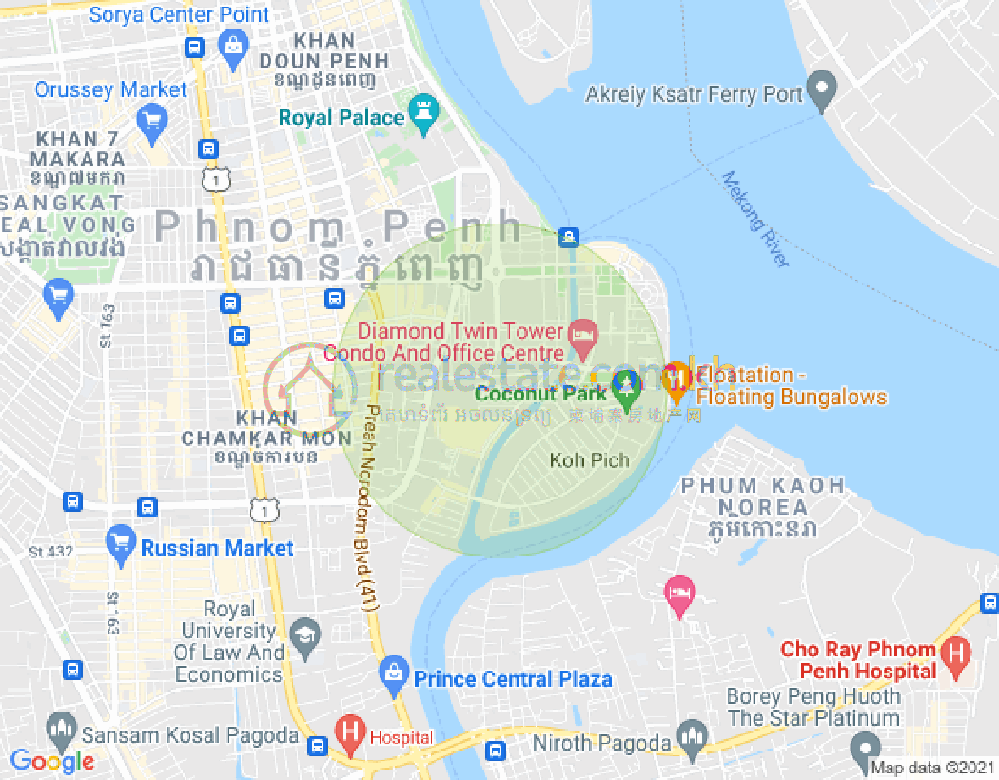 Map of Tonle Bassac, Chamkarmon, Phnom Penh