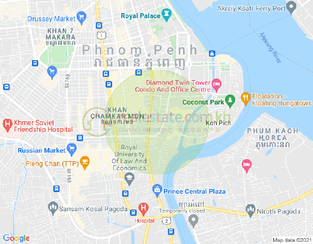 Map of Tonle Bassac, Chamkarmon, Phnom Penh