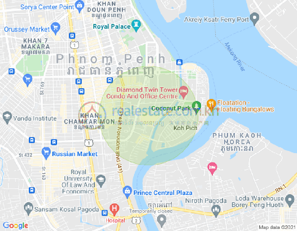 Mapa: Tonle Bassac, Chamkarmon, Phnom Penh