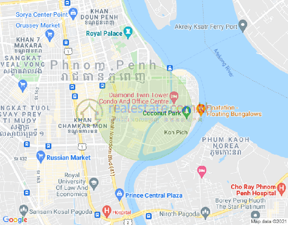 Mapa: Tonle Bassac, Chamkarmon, Phnom Penh