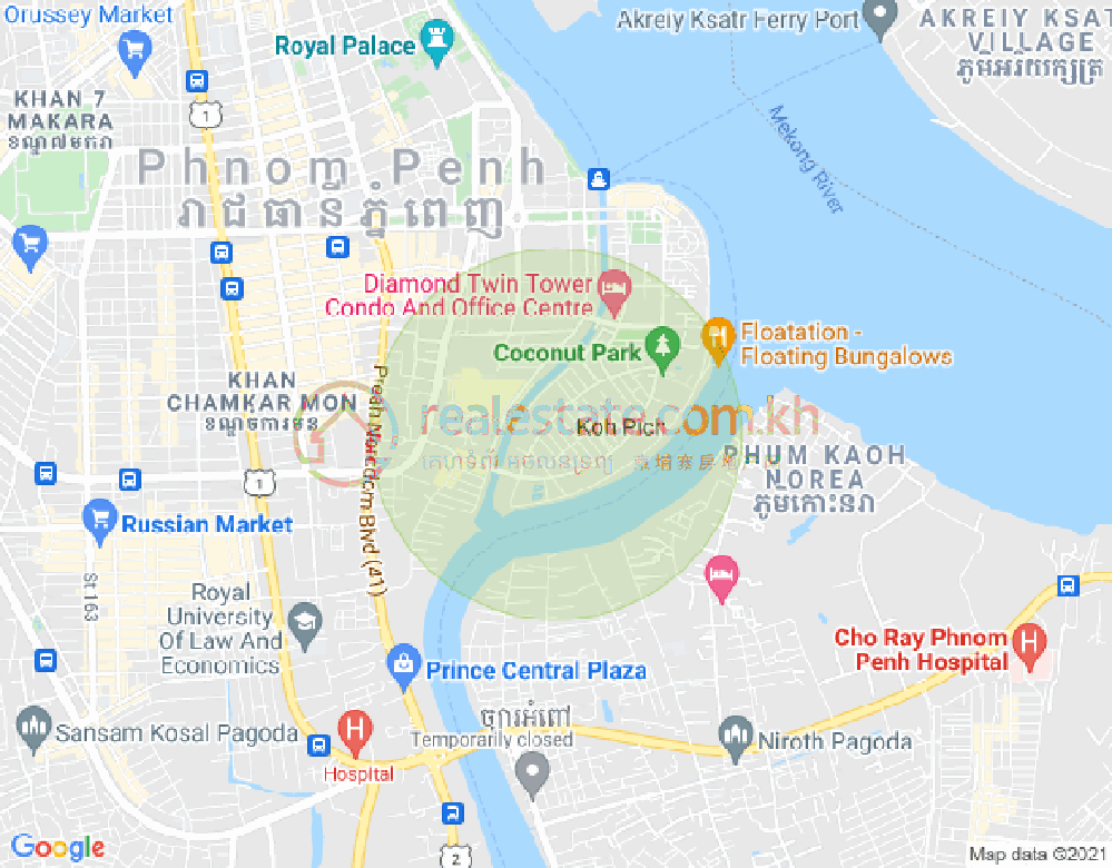 Mapa: Tonle Bassac, Chamkarmon, Phnom Penh