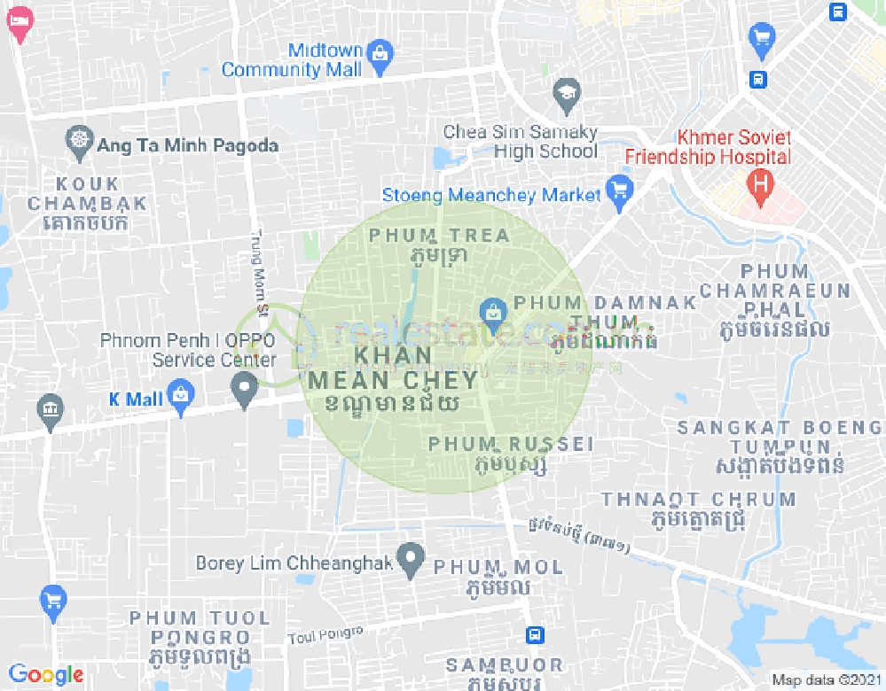Stueng Mean chey 2镇, 棉芷区, 金边地图