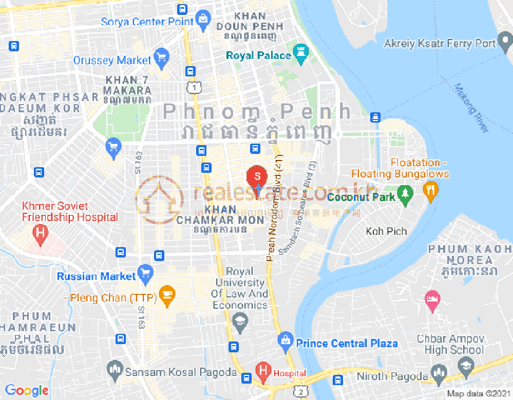 Mapa: Tonle Bassac, Chamkarmon, Phnom Penh