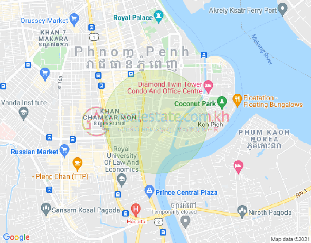 Mapa: Tonle Bassac, Chamkarmon, Phnom Penh