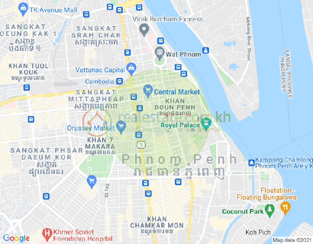 Mapa: Phsar Thmei I, Daun Penh, Phnom Penh