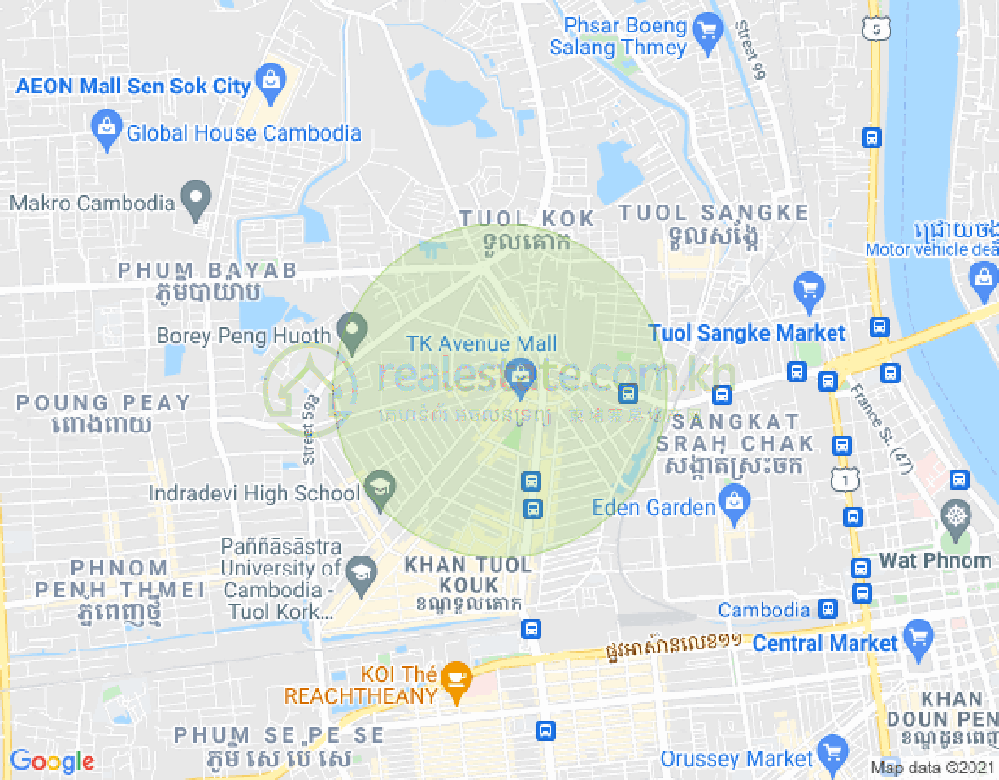 Mapa: Boeung Kak 1, Toul Kork, Phnom Penh