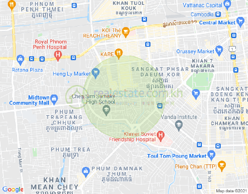Mapa: Boeung Kak 1, Toul Kork, Phnom Penh