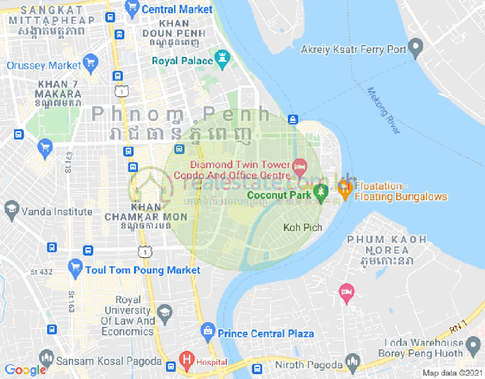Mapa: Tonle Bassac, Chamkarmon, Phnom Penh