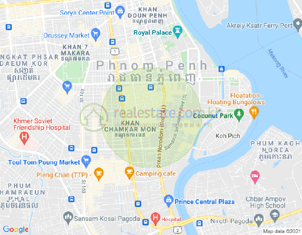 만경강1부구(BKK1), 벙껭깡, 프놈펜 지도