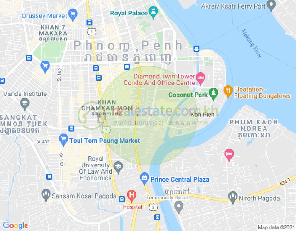 Mapa: Tonle Bassac, Chamkarmon, Phnom Penh