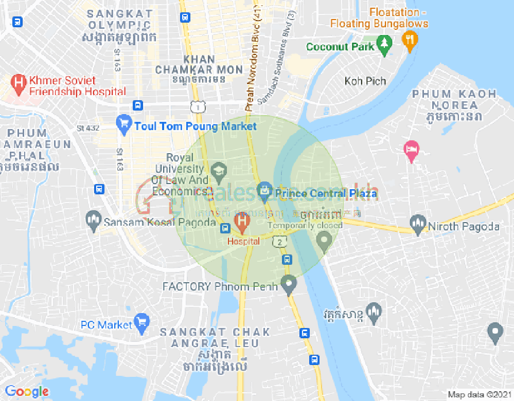 Mapa: Tonle Bassac, Chamkarmon, Phnom Penh