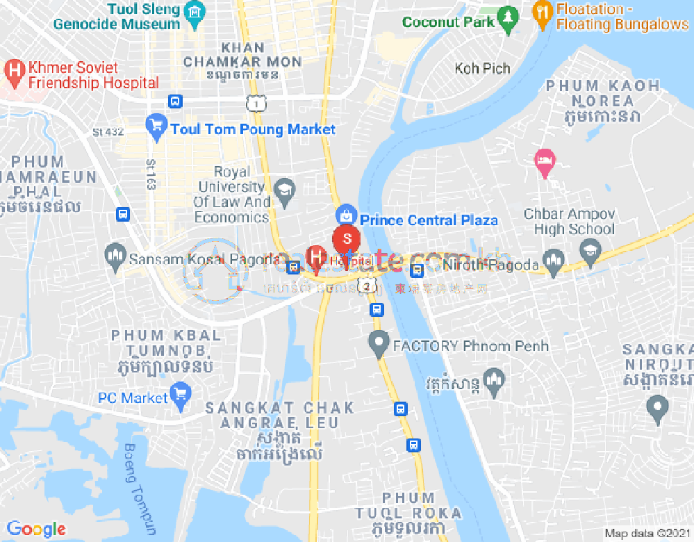 Mapa: Tonle Bassac, Chamkarmon, Phnom Penh