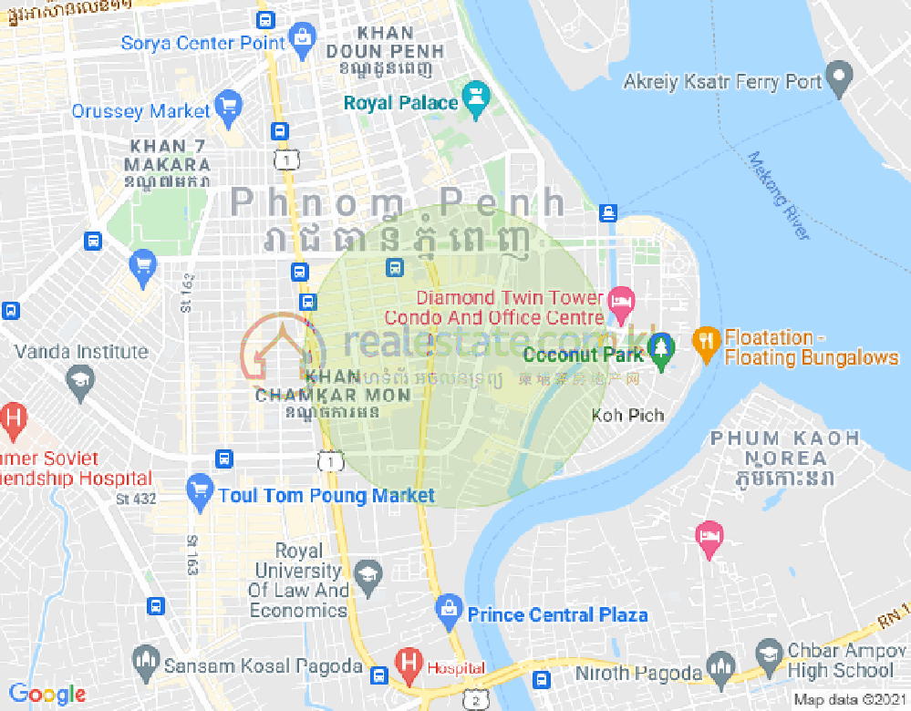 Карта Тонле Бассак, Чамкармон, Пномпень