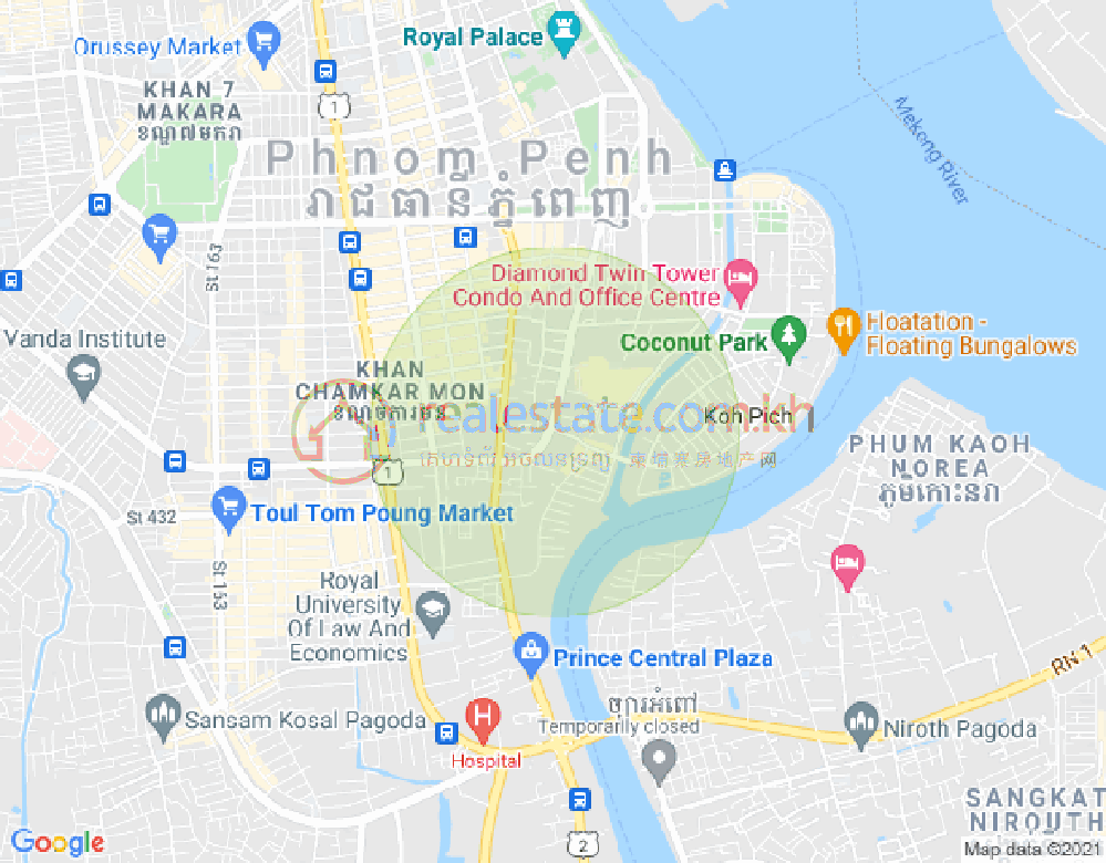 Mapa: Tonle Bassac, Chamkarmon, Phnom Penh