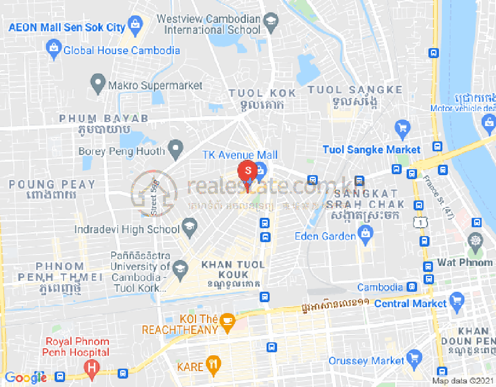 Map of Boeung Kak 1, Toul Kork, Phnom Penh